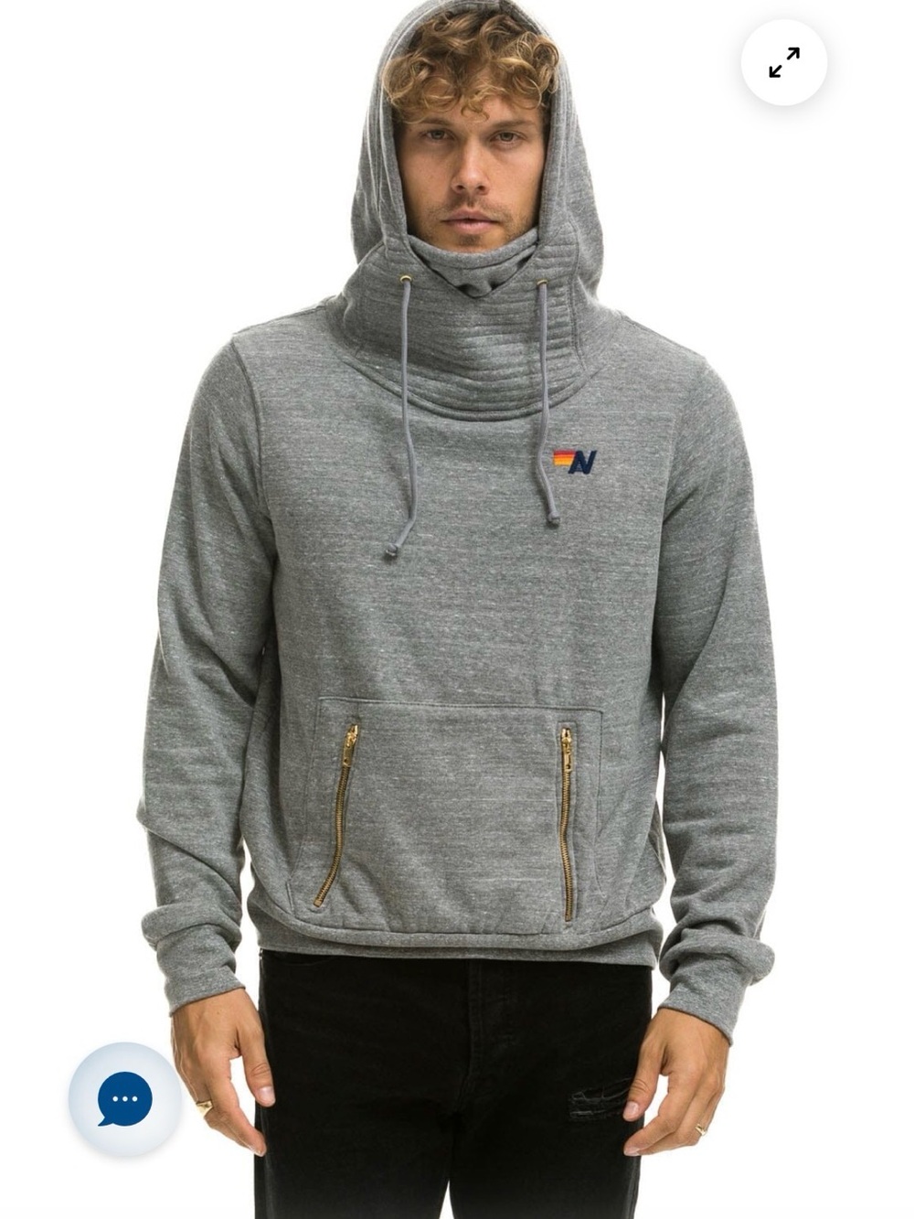 Aviator Nation Gray Funnel Neck Hoodie with Gold Zippers